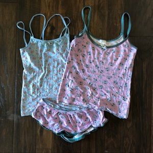 FREE PEOPLE pajama lot floral cute 2 tanks 1 short